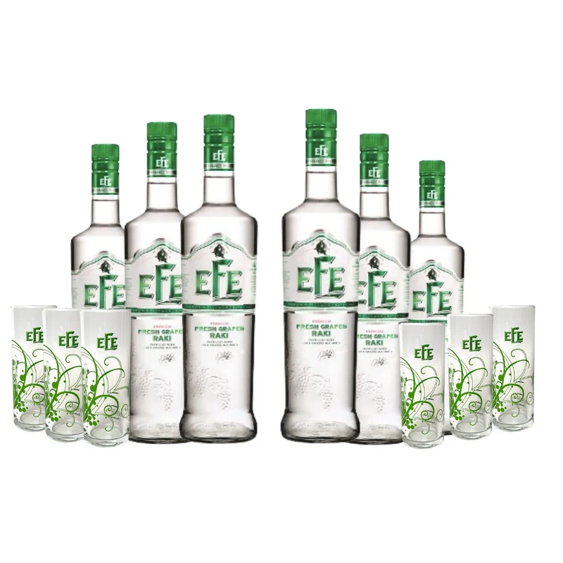 Yeşil Efe Rakı Geschenkpaket – 6 Flaschen + 6 Gläser gratis