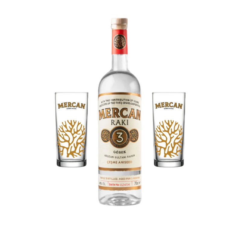 Mercan Göbek Rakı 70 cl mit 2 Gläsern