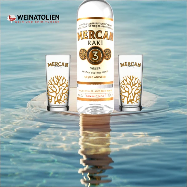 Mercan Göbek Rakı 70 cl mit 2 Gläsern