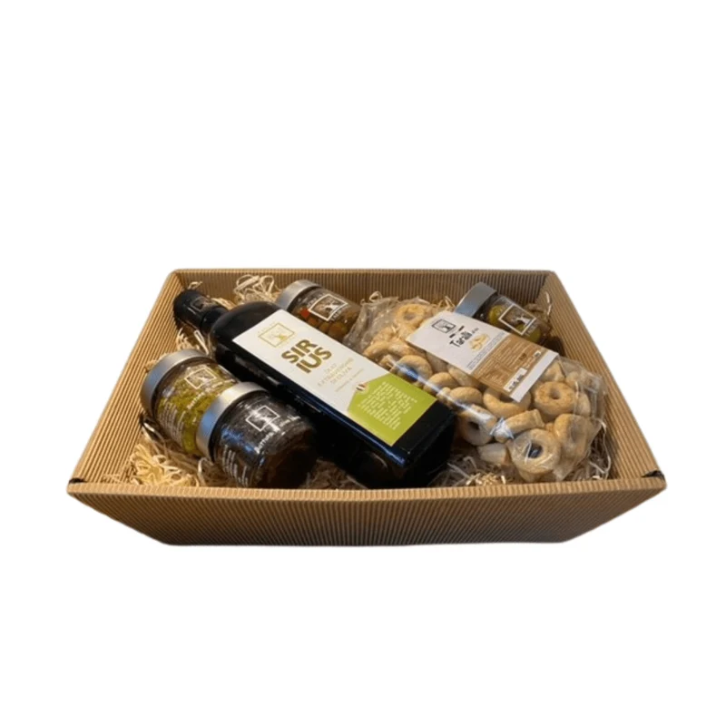 GESCHENKKORB ANTIPASTI OLIVE - Handgemachte Antipasti / Feinkost von AGRICOLA TAURINO (Salento Apulien Puglia)