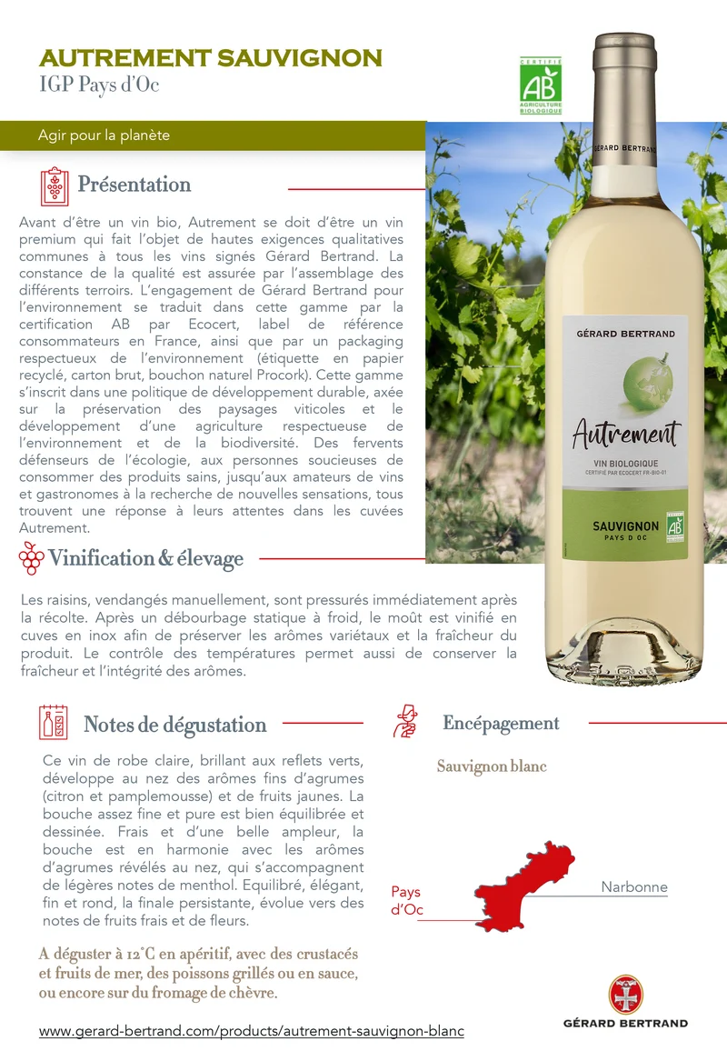 Autrement Sauvignon Blanc IGP Pays d'Oc 2025 – 75cl vin blanc