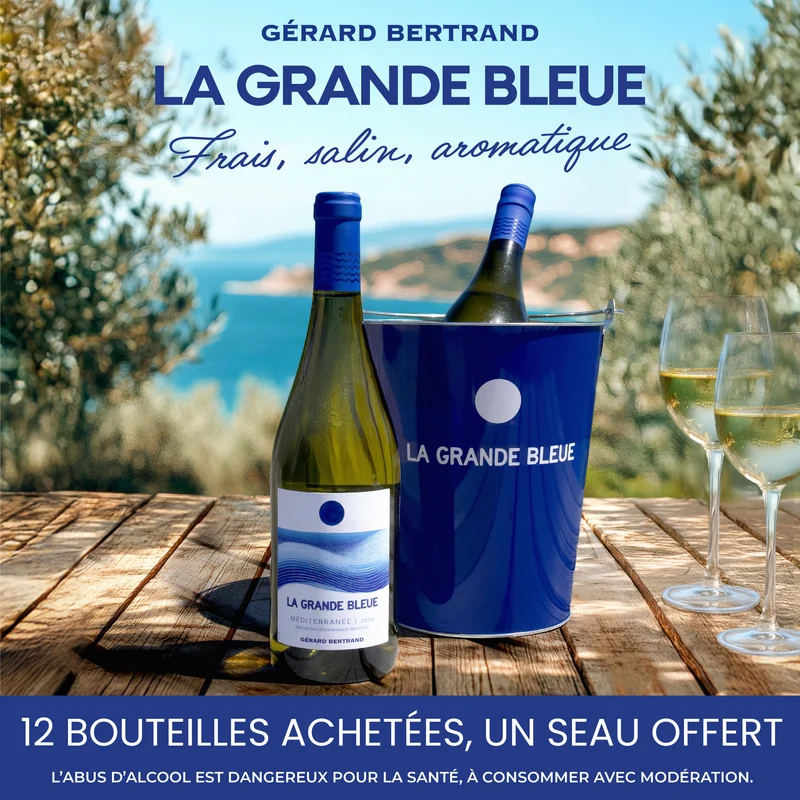 La Grande Bleue vin blanc bio Offre Spéciale 12 Bouteilles 75cl et Seau à glace Offert
