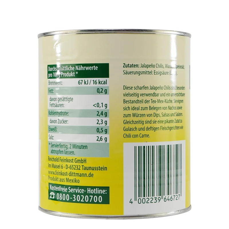 Feinkost Dittmann Jalapeño Chilis 2,8KG