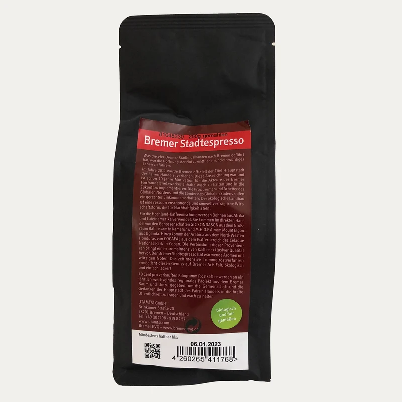 Bremer Bio-Stadtespresso – ganze Bohne 250 g