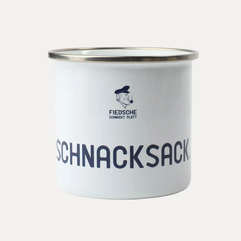 Blechtasse – verschiedene Sprüche, zwei Größen – Fiedsche schnackt Platt