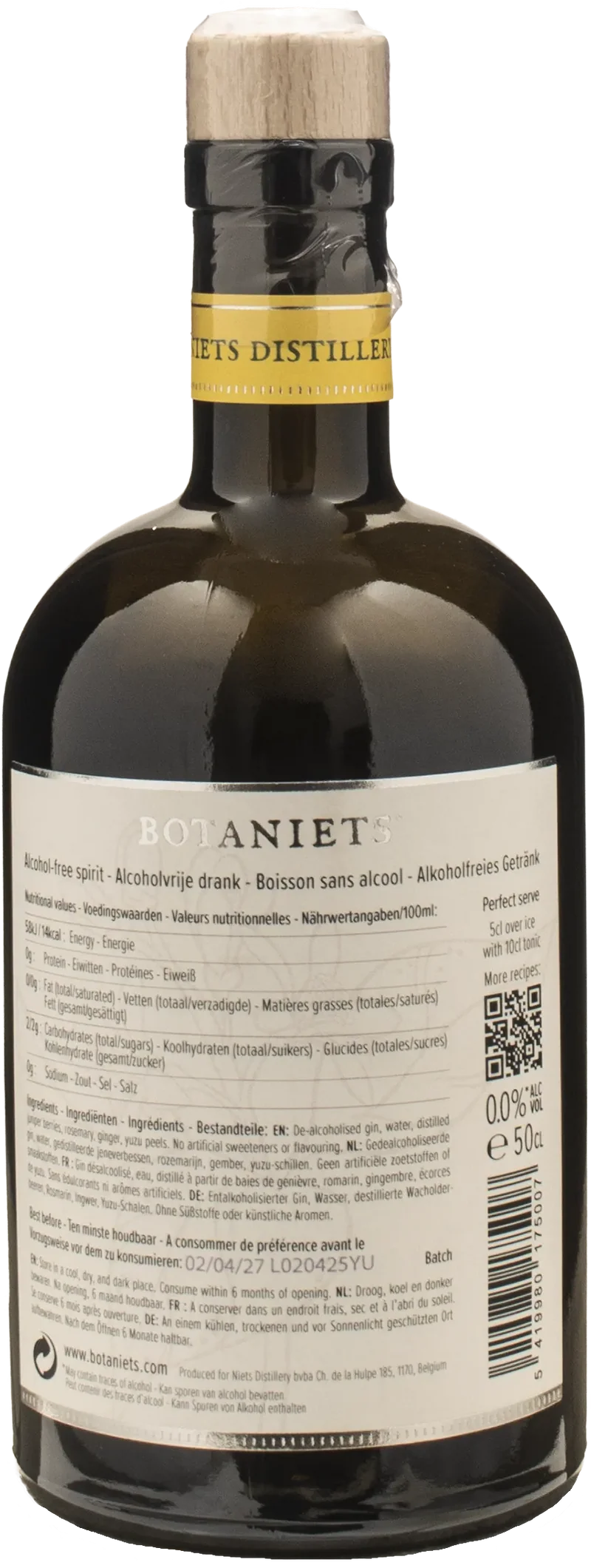 Botaniets Triple Distilled Ginger & Yuzu Zero Alcohol 0.5L