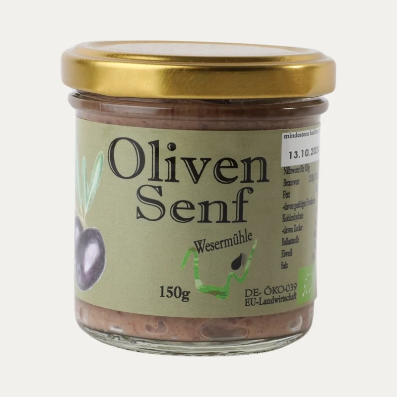 Bio Olivensenf mit schwarzen Oliven – Wesermühle – 150 g
