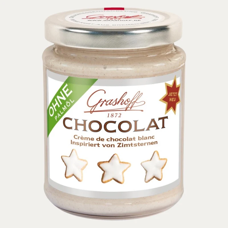 Weiße Chocolat inspiriert von Zimtsternen – Schokoladencreme Grashoff – 235 g