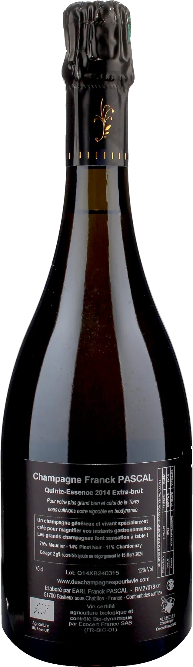 Franck Pascal Champagne Quinte Essence Extra Brut 2014