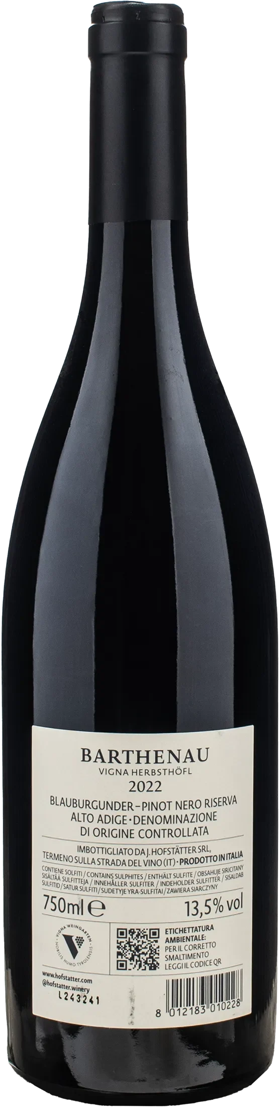 J.Hofstatter Barthenau Vigna Herbsthofl Pinot Nero Riserva 2022