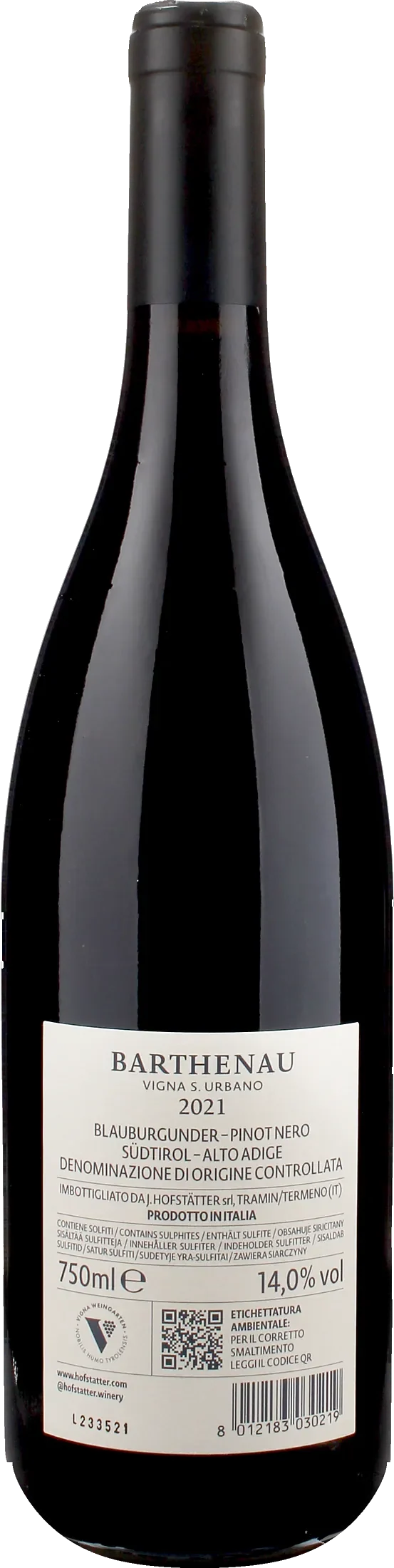 J. Hofstatter Barthenau Pinot Nero Vigna S. Urbano 2021