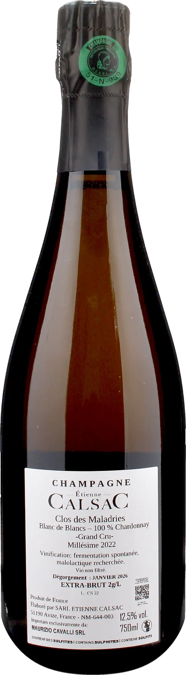 Etienne Calsac Champagne Clos des Maladries Grand Cru Blanc de Blancs Extra Brut 2022