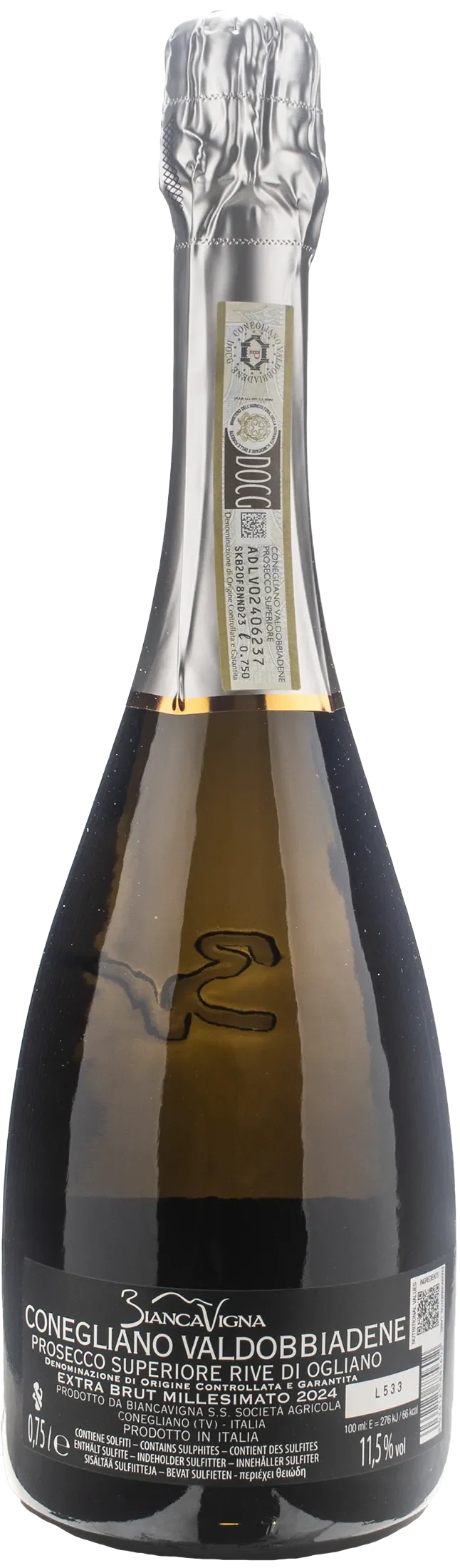 Biancavigna Conegliano Valdobbiadene Prosecco Superiore Rive di Ogliano Extra Brut Millesimato 2024