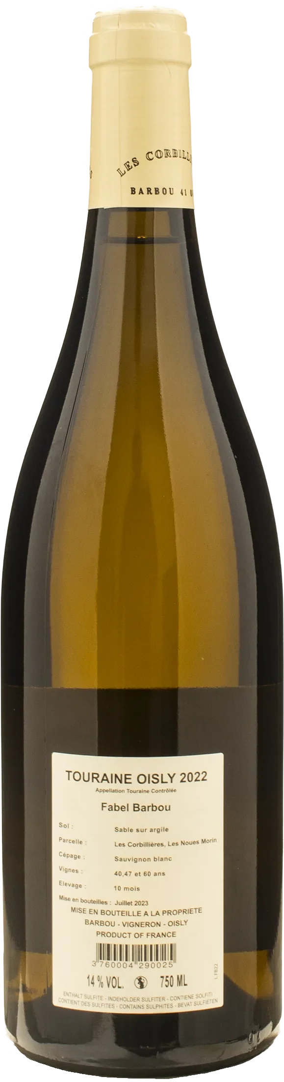 Domaine des Corbillieres Touraine Oisly Fabel Barbou 2022