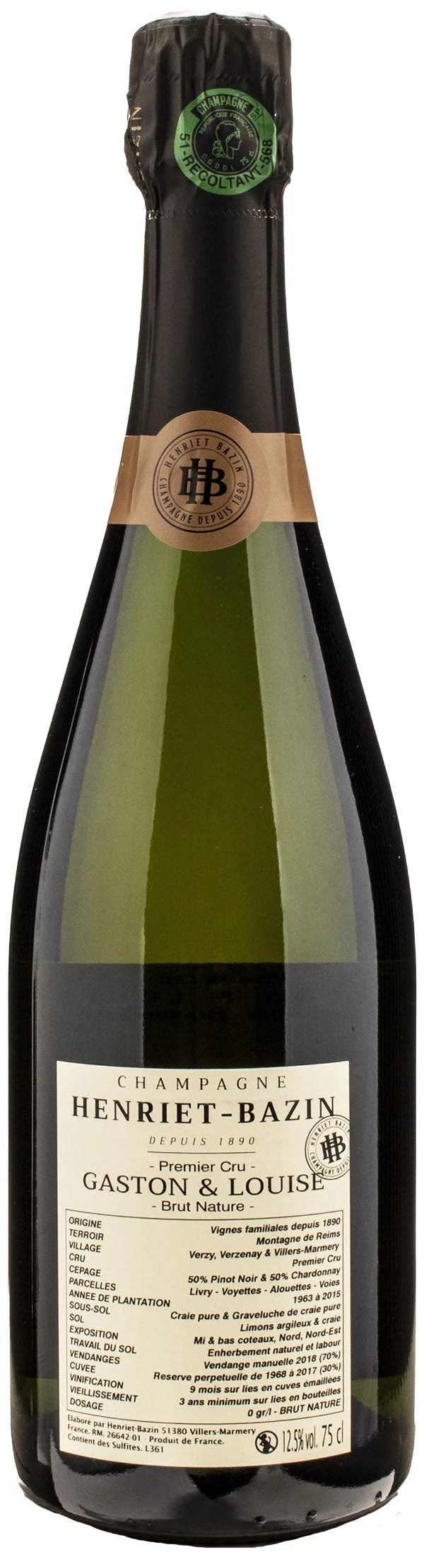 Henriet Bazin Champagne 1er Cru Pinot Noir Chardonnay Cuvee Gaston & Louise Brut Nature
