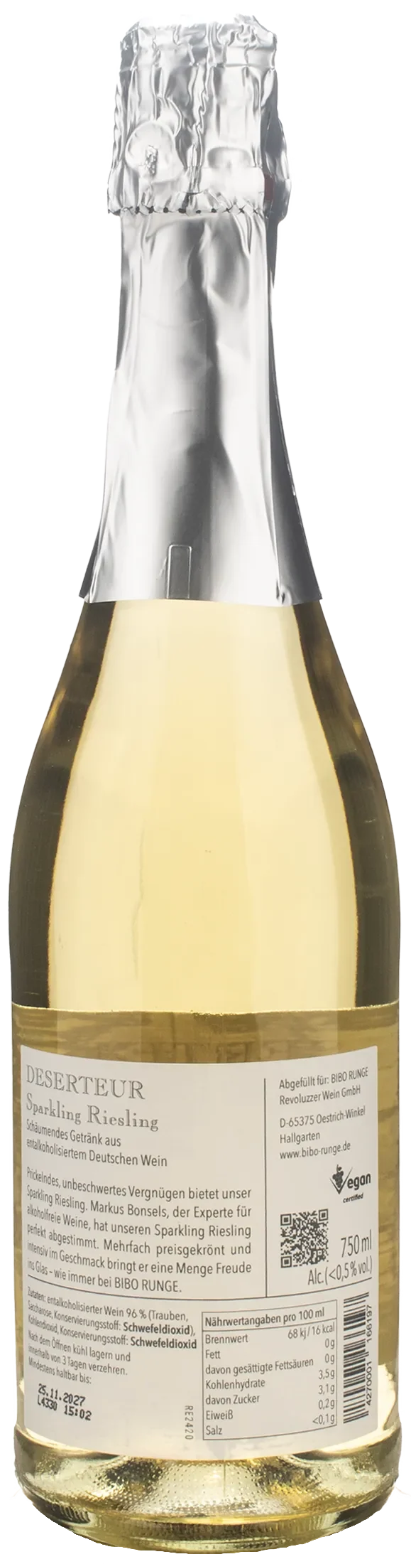 Bibo Runge Deserteur Riesling Sparkling Zero Alcol