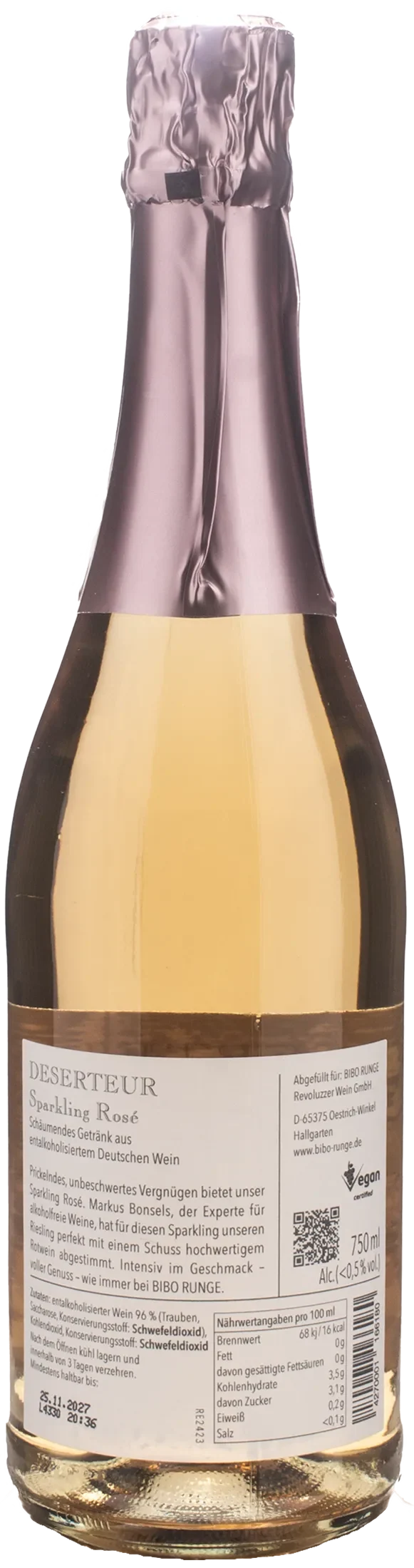 Bibo Runge Deserteur Rosè Sparkling Zero Alcol