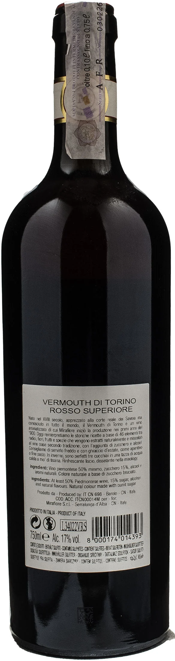 Mirafiore Vermouth di Torino Rosso Superiore 0.75L