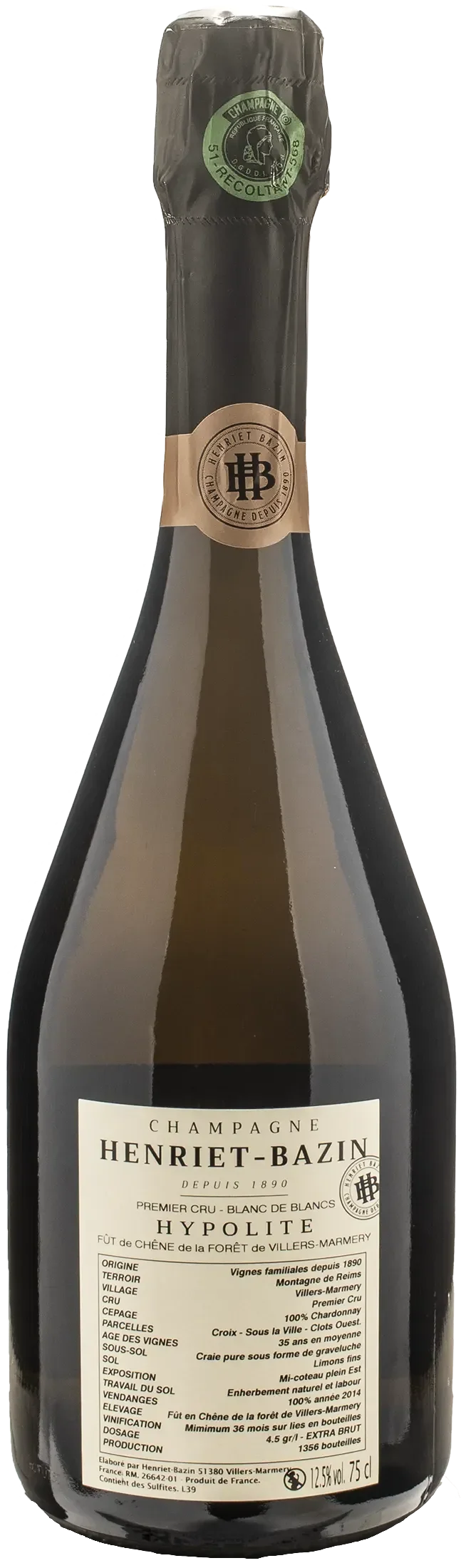 Henriet Bazin Champagne Hypolite Fut de Chene 1er Cru Blanc De Blancs Extra Brut