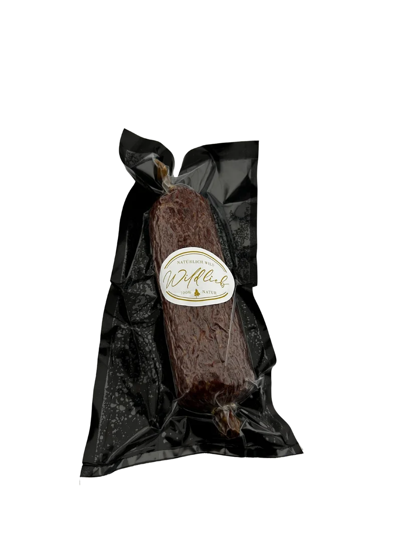 Damwildsalami mit Schweinespeck von Purely Green - VAKUUMIERT - ca. 330 g am Stück