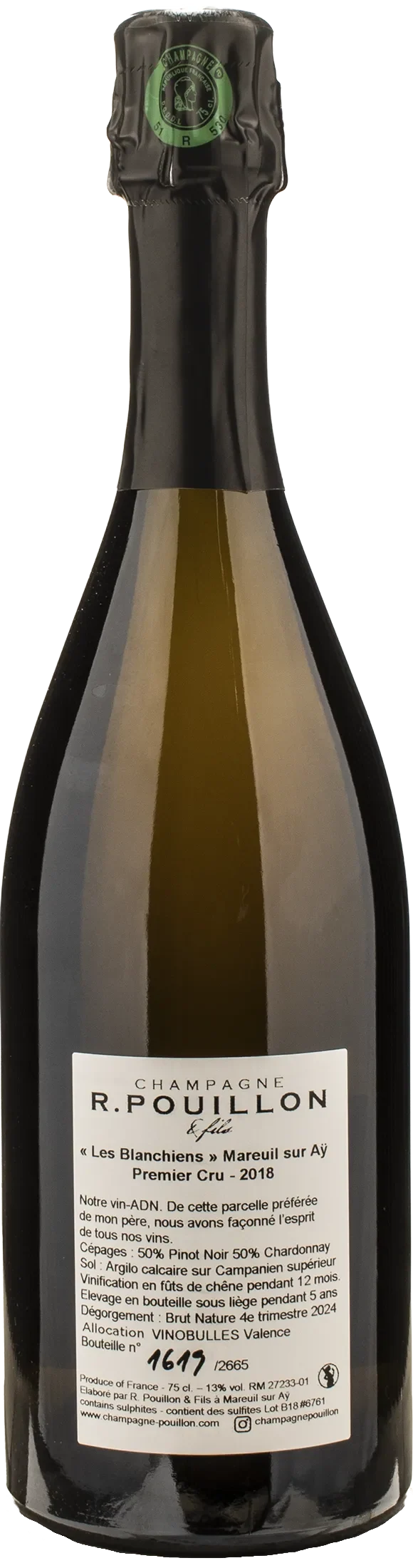 R. Pouillon Champagne 1er Cru Brut Nature Les Blanchiens 2018
