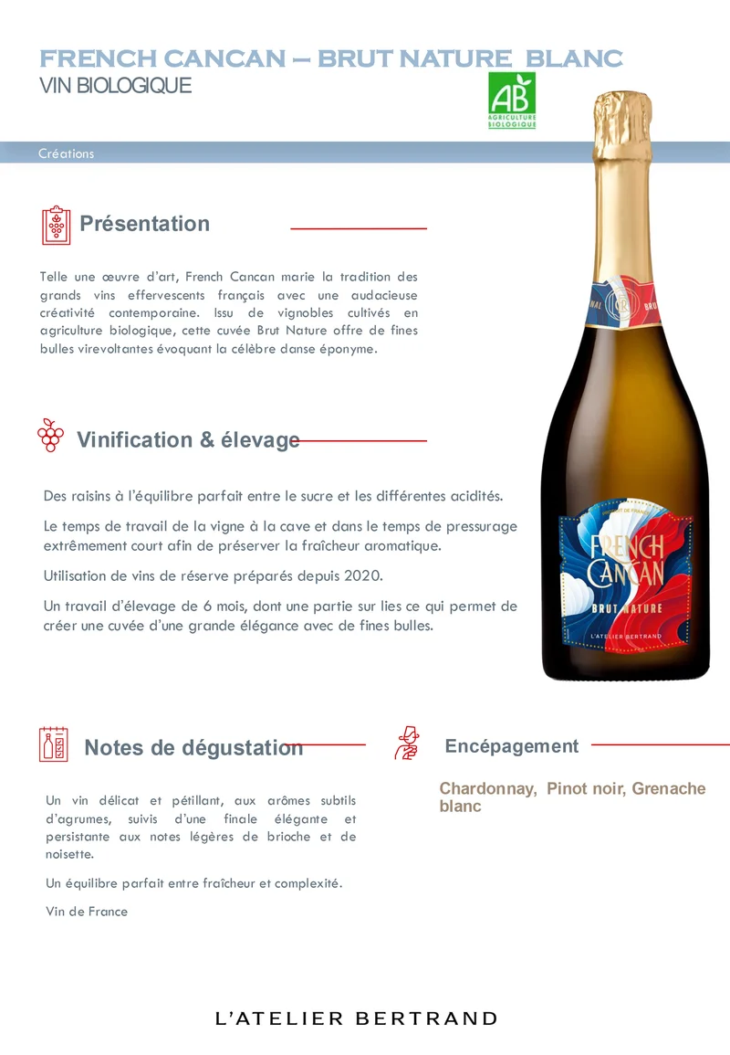 French Cancan Legendary Edition Brut Nature Bio Vin de France – Non millésimé – 75cl vin blanc