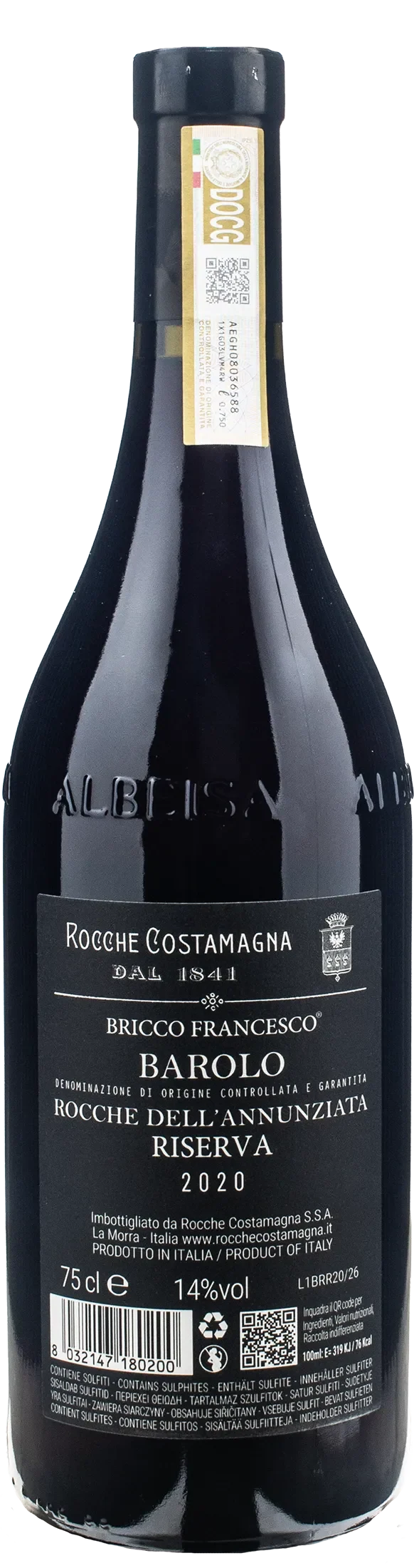 Rocche Costamagna Barolo Rocche dell'Annunziata Bricco Francesco Riserva 2020