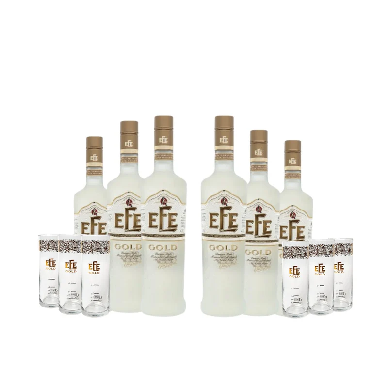 Efe Gold Rakı Set – 6 Flaschen + 6 Gläser gratis