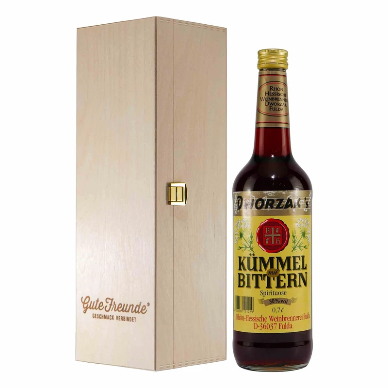 Dworzak´s Kümmel u. Bittern mit Geschenk-Holzkiste