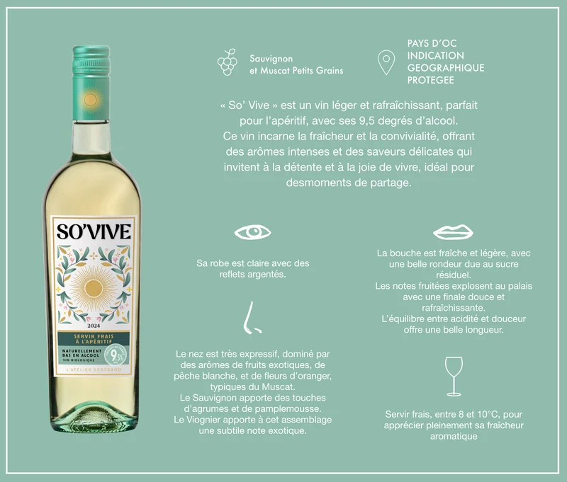 So'Vive vin blanc bio IGP Pays d'Oc 2024 75cl