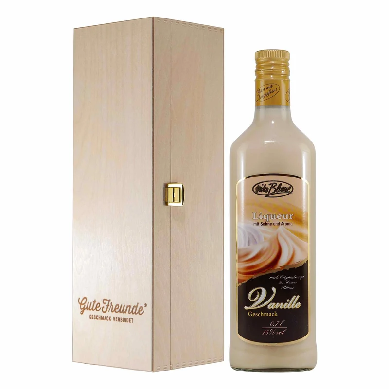 Blume Vanille Liqueur mit Geschenk-Holzkiste