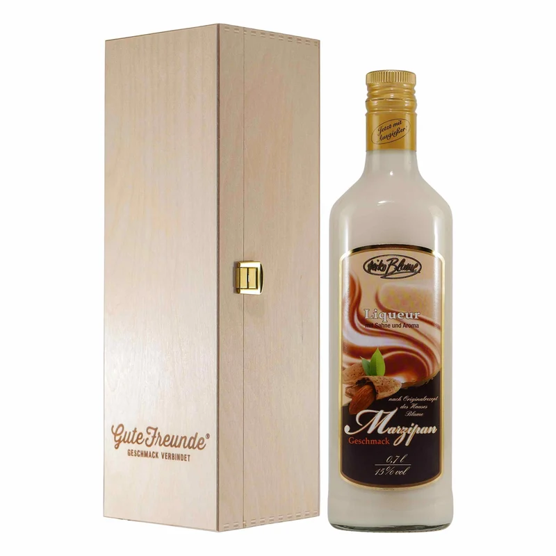 Blume Marzipan Liqueur mit Geschenk-Holzkiste