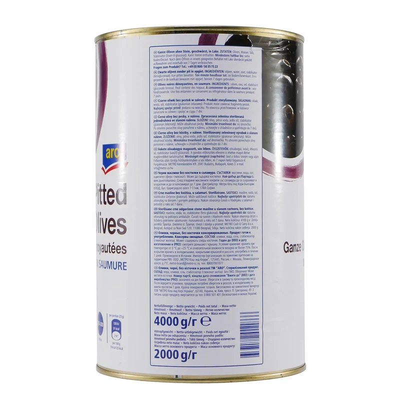 aro Pitted Schwarze Oliven ohne Stein 4,0KG
