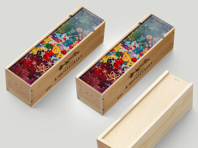 Château l'Hospitalet art collection Coffret unitaire 75cl vin rouge La Clape 2021 édtion limitée "Back To Kosmos" par Cyril Kongo