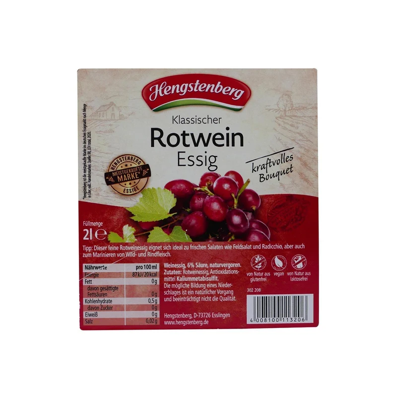 Hengstenberg Rotwein-Essig 6% Säure (2,0L)