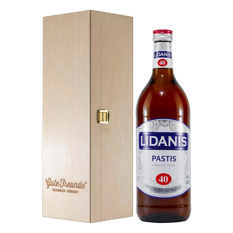 Lidanis Pastis Anisé 40 mit Geschenk-Holzkiste