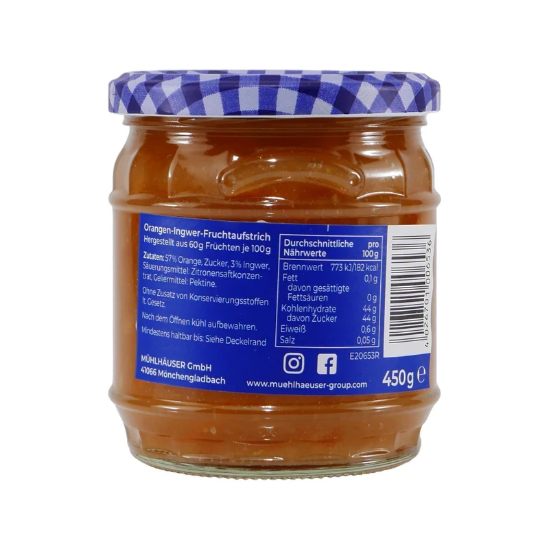 Mühlhäuser Orange-Ingwer Konfitüre (8 x 0,45 Kg)