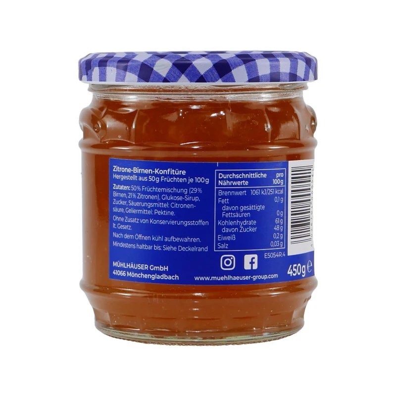 Mühlhäuser Zitrone-Birne Konfitüre (8 x 0,45 Kg)