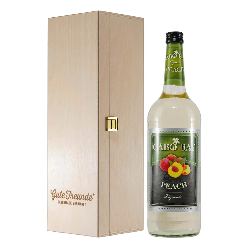 Cabo Bay - Pfirsich Likör mit Geschenk-Holzkiste