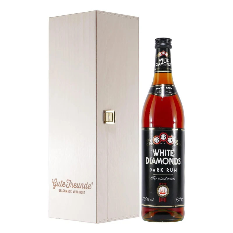 White Diamonds Dark Rum mit Geschenk-Holzkiste