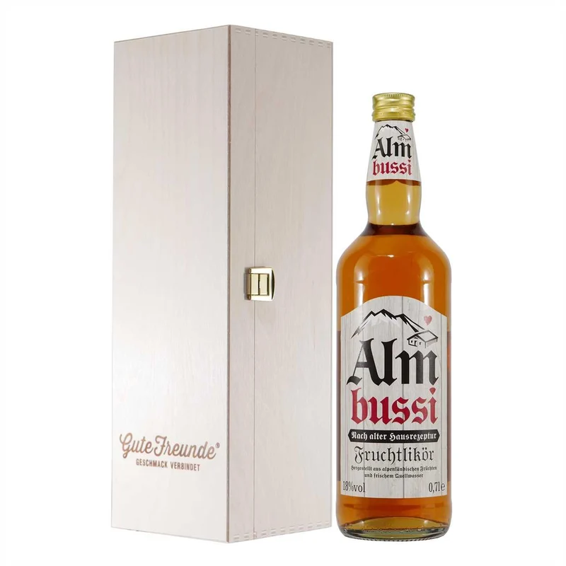 Mackenstedter Almbussi Likör mit Geschenk-Holzkiste