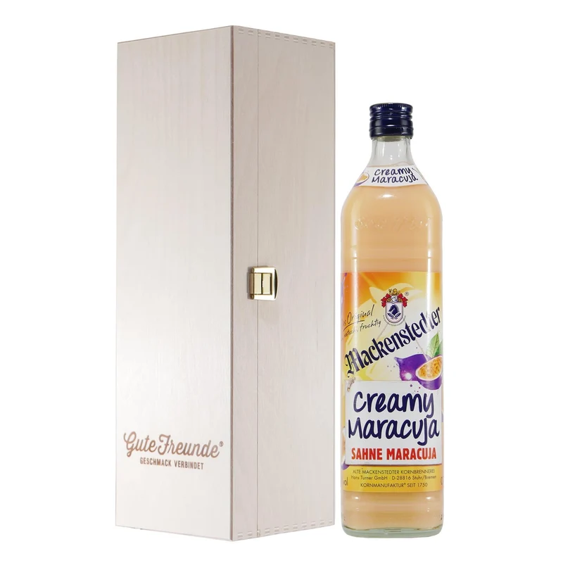 Mackenstedter Creamy-Maracuja Likör mit Geschenk-Holzkiste