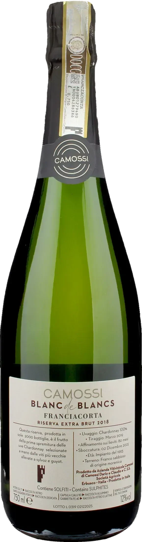 Camossi Franciacorta Blanc de Blancs Extra Brut Riserva 2018