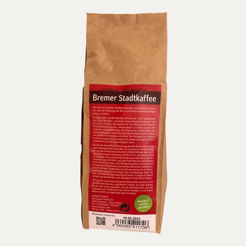 Bremer Bio-Stadtkaffee – ganze Bohne oder gemahlen 250 g
