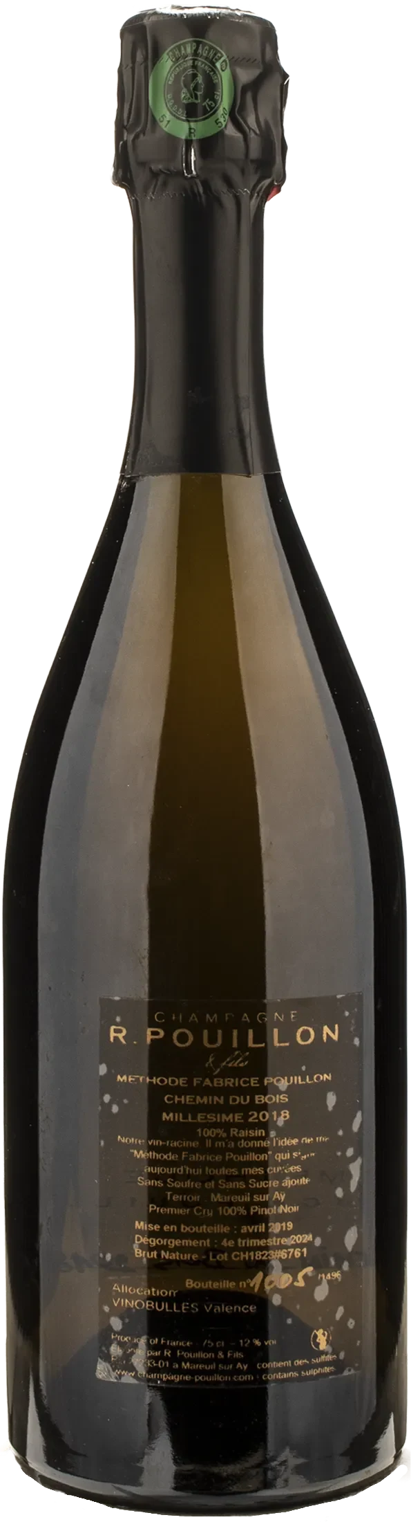 R. Pouillon Champagne 1er Cru Chemin du Bois Millesime 2018