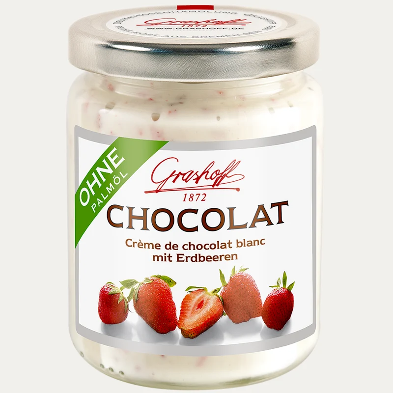 Weiße Chocolat mit Erdbeeren – Schokoladencreme Grashoff – 250 g
