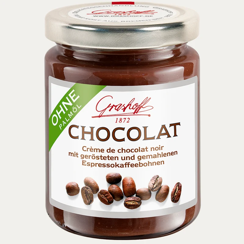 Dunkle Chocolat mit Espressobohnen – Schokoladencreme Grashoff – 250 g