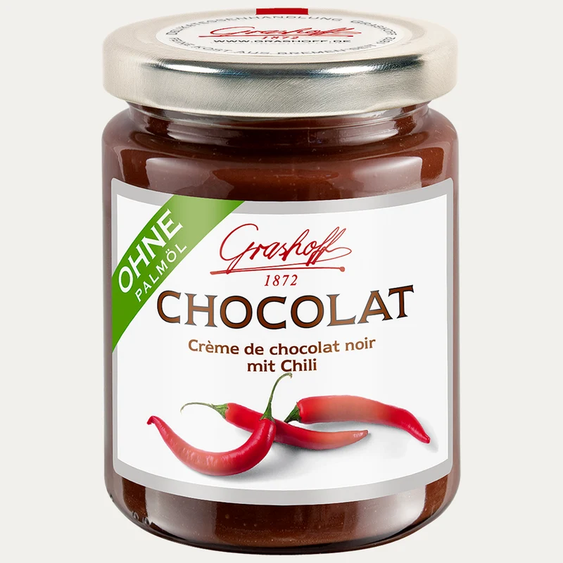 Dunkle Chocolat mit Chiliextrakt – Schokoladencreme Grashoff – 250 g