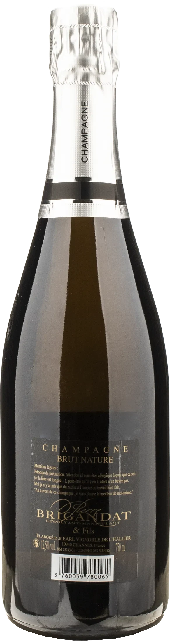 Brigandat Champagne Pinot Noir Brut Nature Zero Dosage Vignobles des Channes