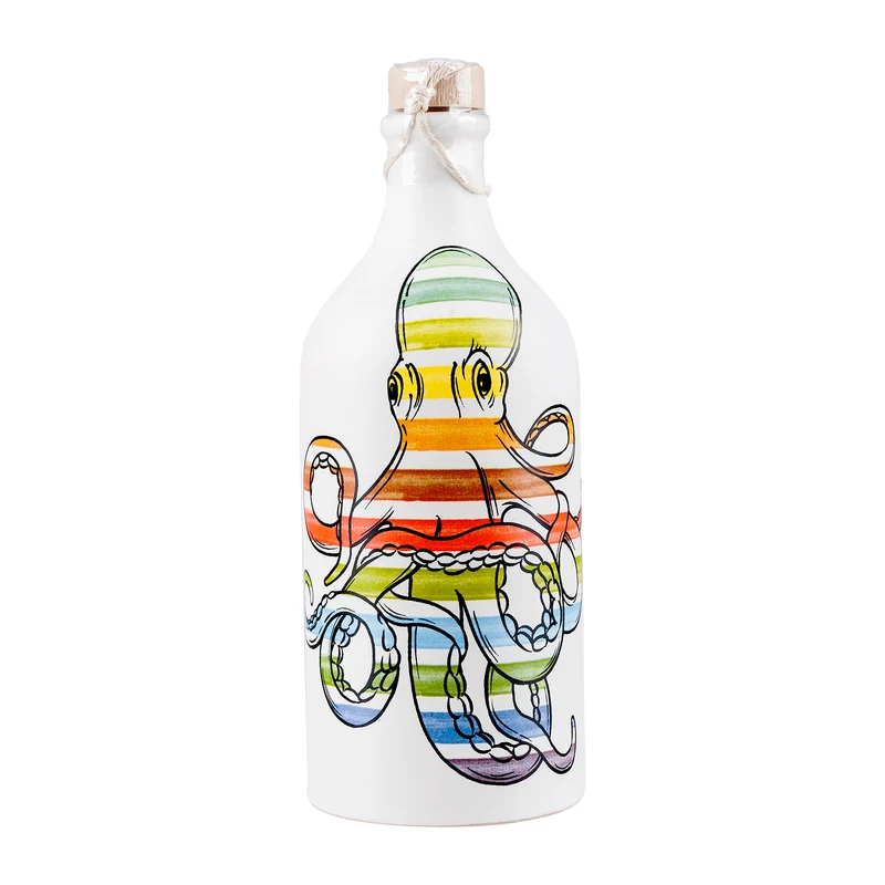 Olivenöl Keramikflasche bunter Tintenfisch